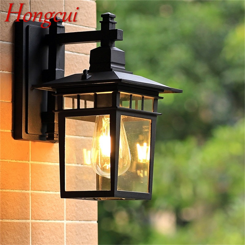 Hongcui-야외 벽 램프 LED 클래식 레트로 블랙 라이트, 돌출 방수 장식 홈 통로